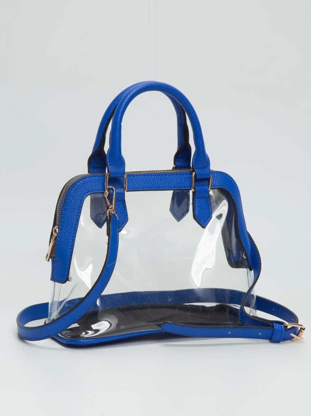 NWT Clear Blue Trim Dome Satchel Bag with Detachable Strap
